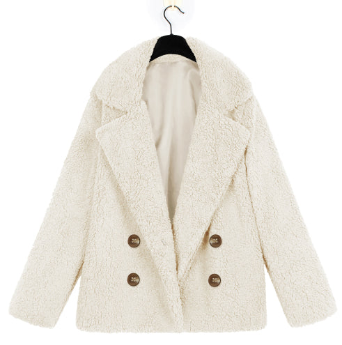 Autumn And Winter Women's Plush Button Lapels Pocket Coat Shirt