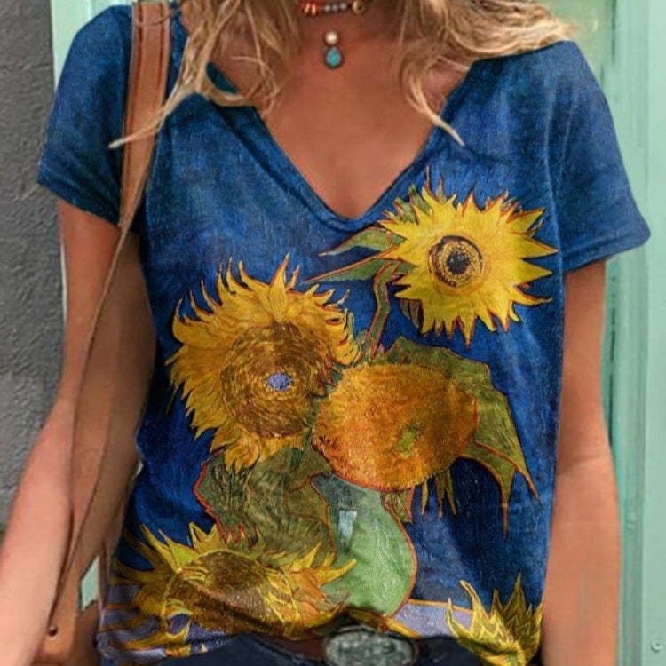 Printed Pullover Top – Women's Loose-Fit Artistic Tee