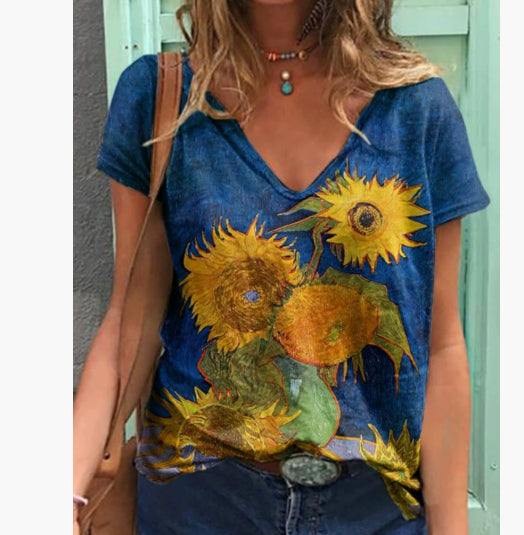 Printed Pullover Top – Women's Loose-Fit Artistic Tee