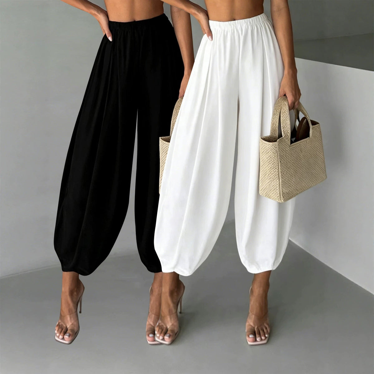 Two-Pair Cropped Wide-Leg Pants Set