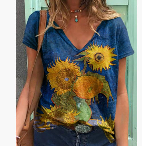 Printed Pullover Top – Women's Loose-Fit Artistic Tee