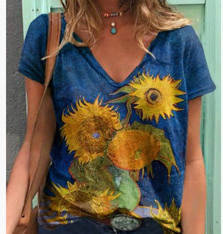 Printed Pullover Top – Women's Loose-Fit Artistic Tee