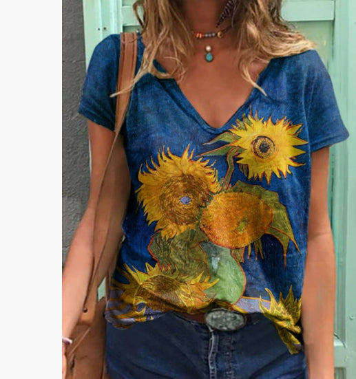 Printed Pullover Top – Women's Loose-Fit Artistic Tee