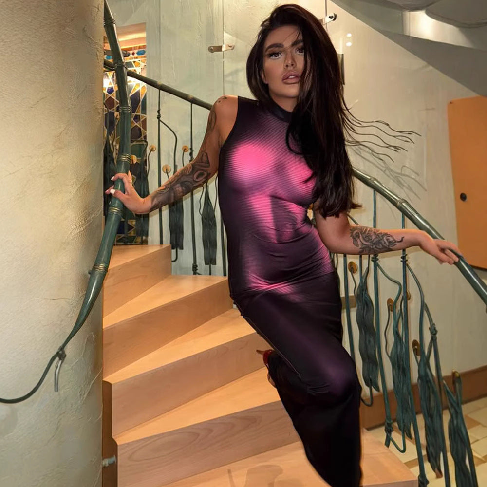 3D Printed Sleeveless Maxi Dress