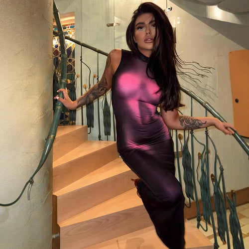 Sexy Women Clothing Cool Handsome 3D Printed Sleeveless Slim Fit High Elastic Dress Sheath Dress for Women