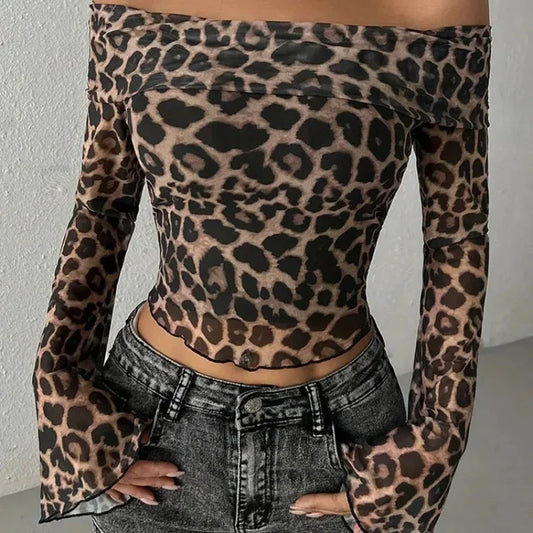 Autumn Women's T-shirt New Streetwear Fashion Long Sleeves O-Neck Tees Sexy Leopard Backless Female Versatile Knitted Clothing