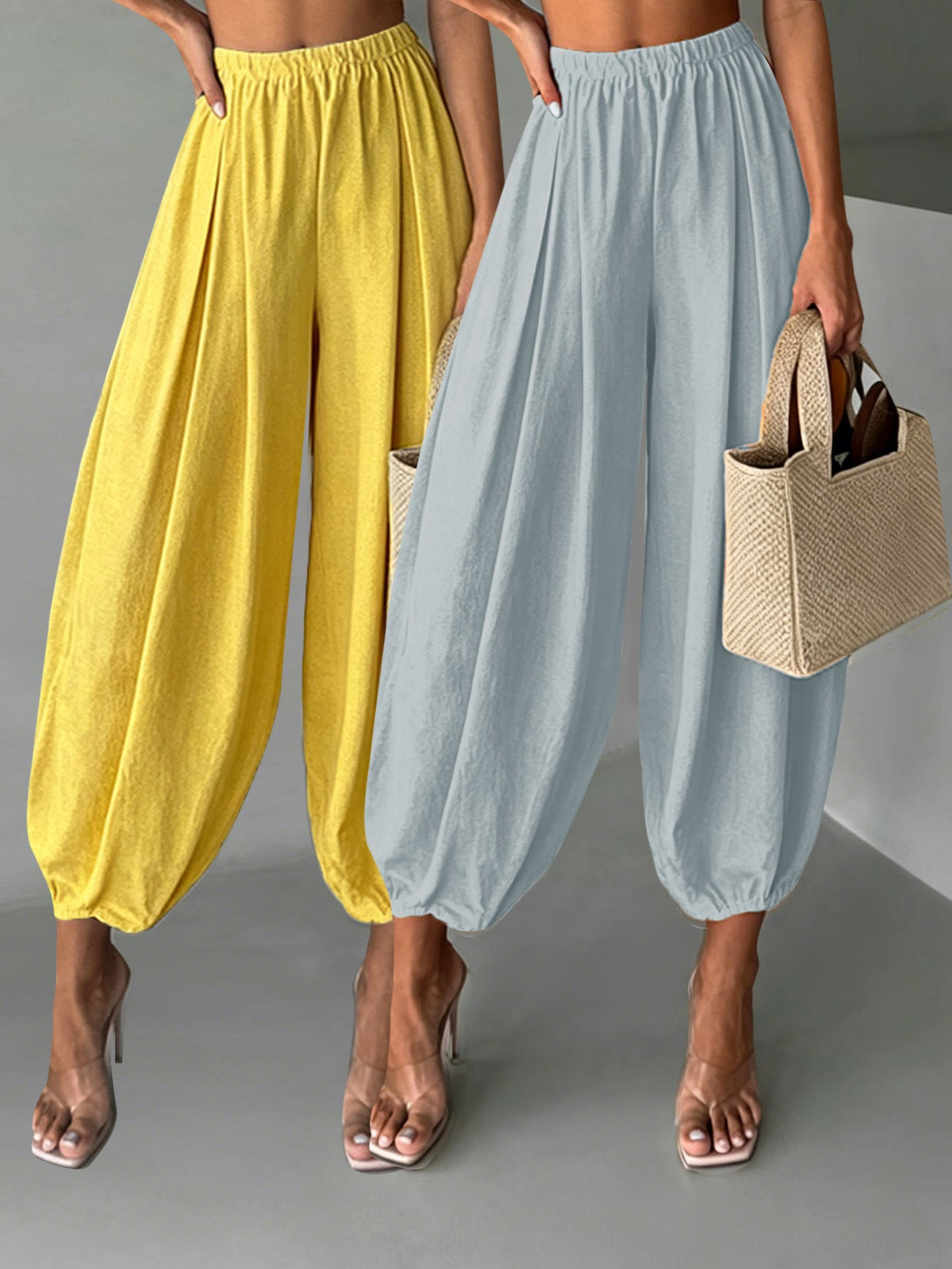 Two-Pair Cropped Wide-Leg Pants Set
