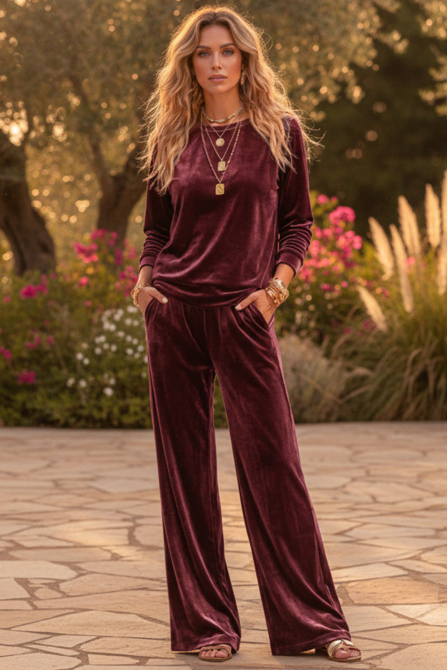 Women's Velvet Two-Piece Lounge Set