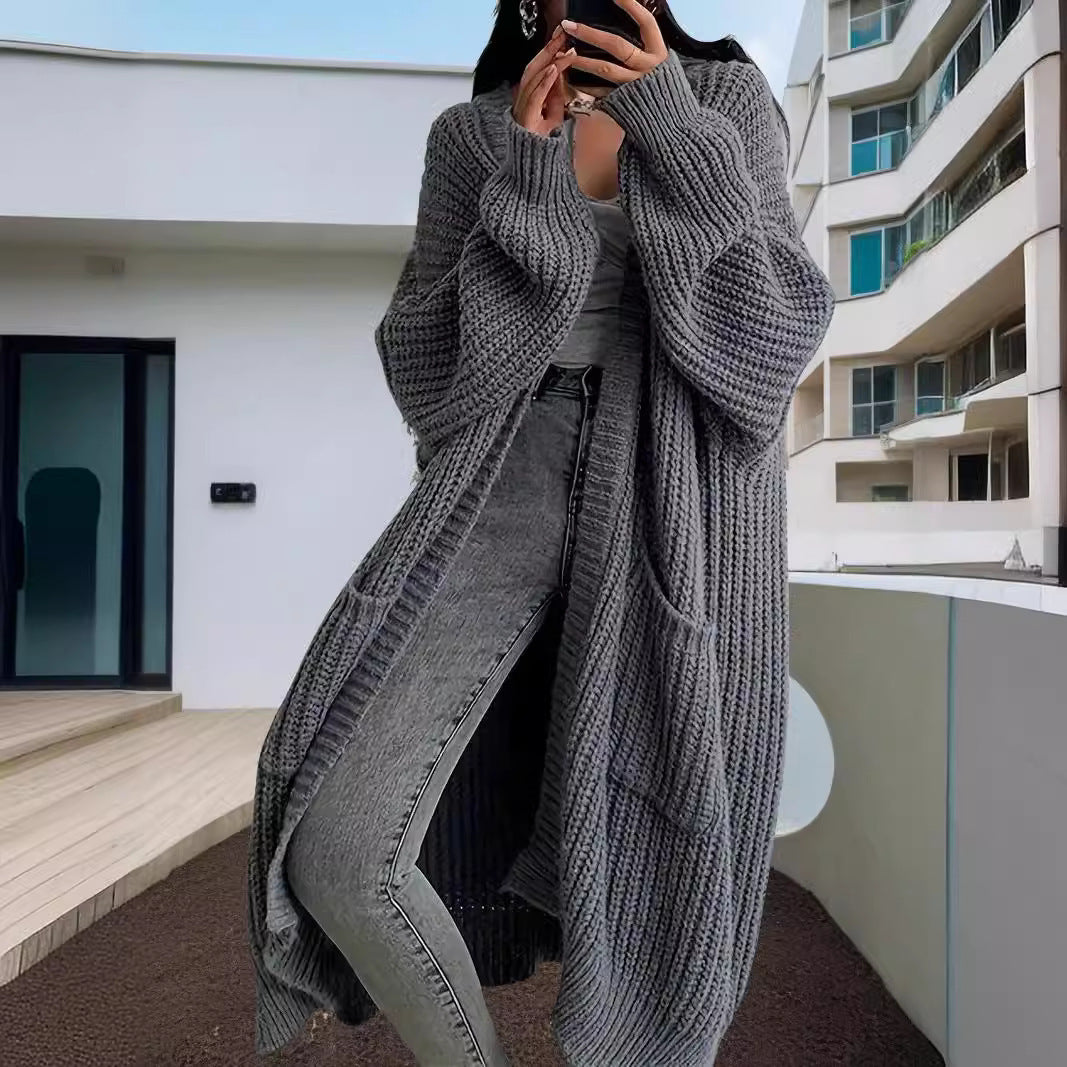 Autumn And Winter Long Sweater Women's Knitted Cardigan