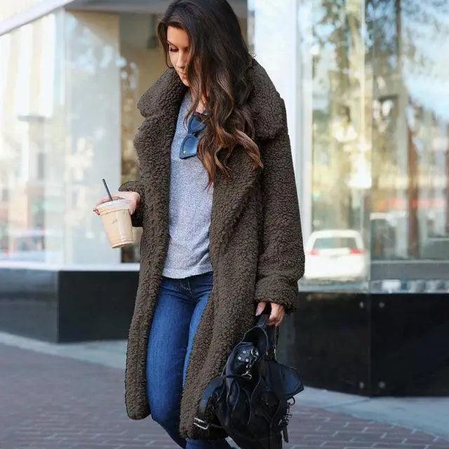 Luxurious Autumn Winter Jacket Female Coat Solid Color Fleece Coats Casual Outerwear Warm Soft Cardigan Fur Jackets For Female Clothes