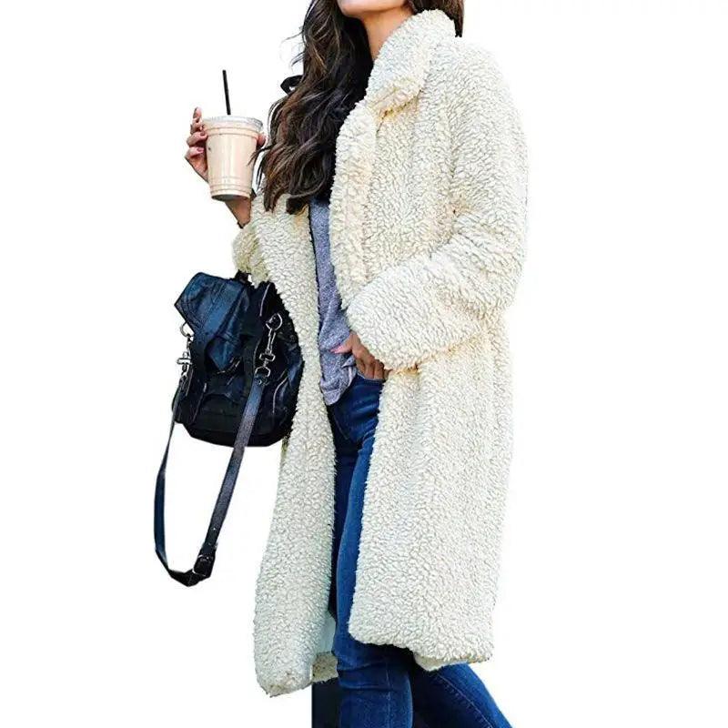 Luxurious Autumn Winter Jacket Female Coat Solid Color Fleece Coats Casual Outerwear Warm Soft Cardigan Fur Jackets For Female Clothes