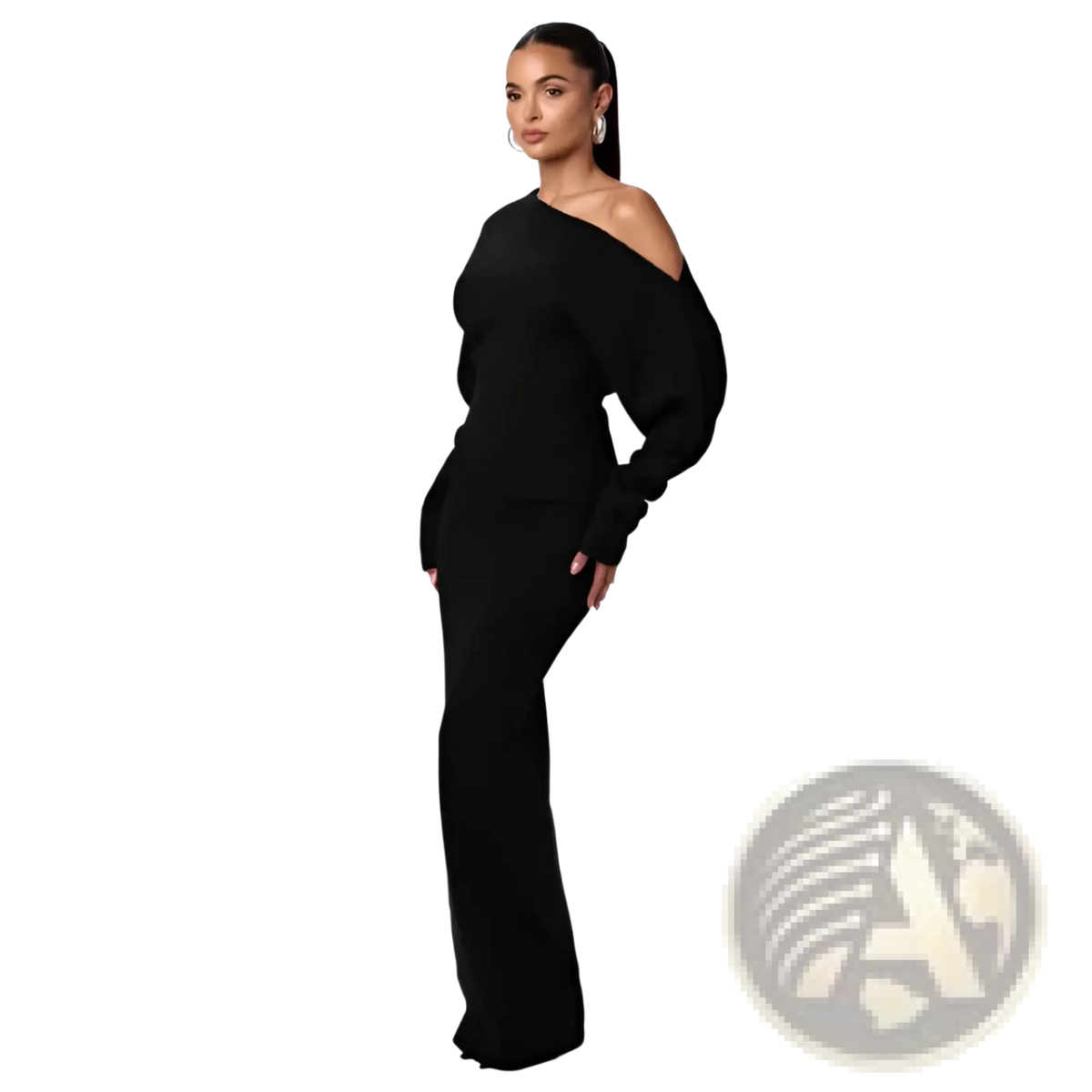 Off Shoulder Long Sleeve Knitted Bodycon Maxi Dress