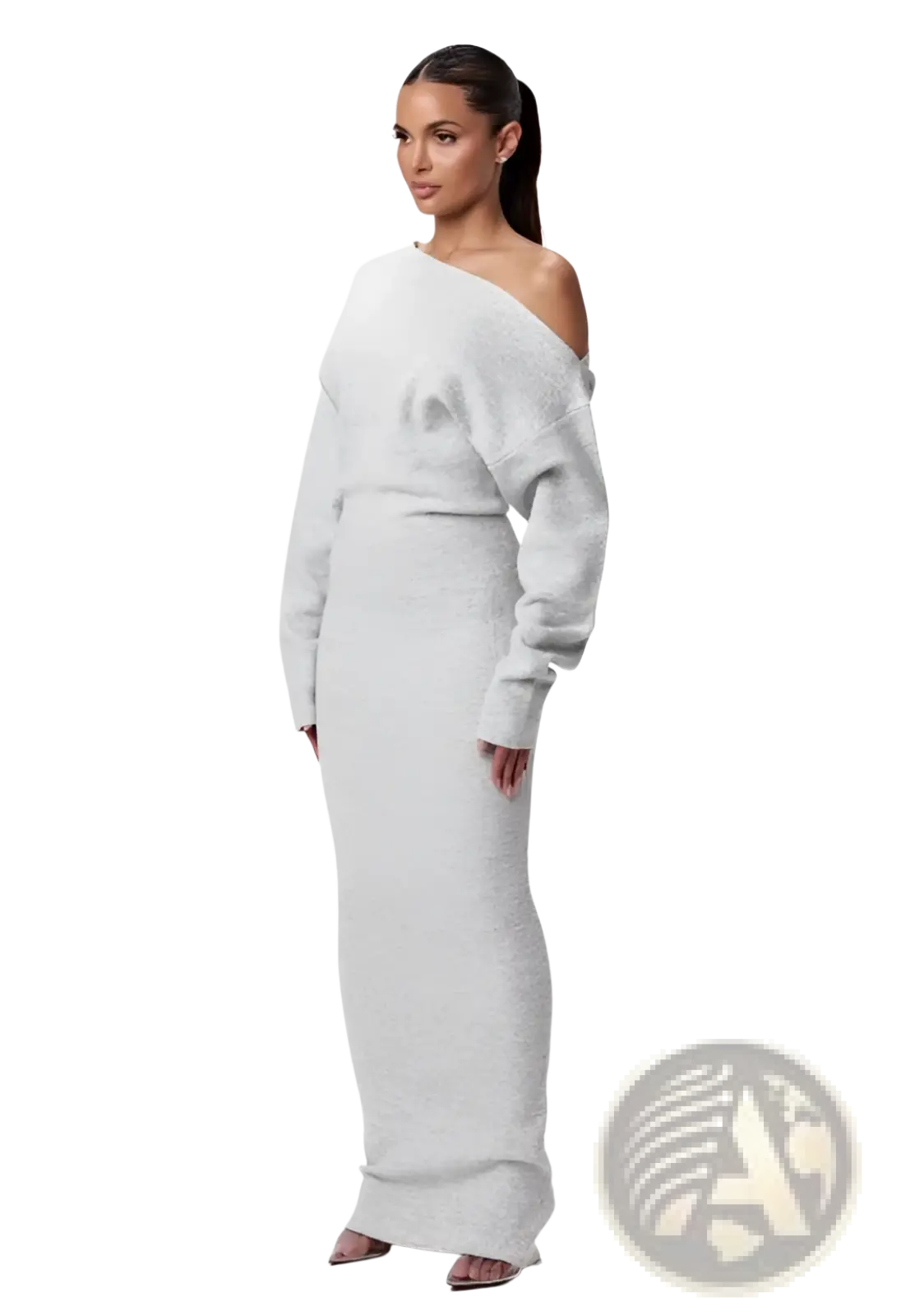 Off Shoulder Long Sleeve Knitted Bodycon Maxi Dress