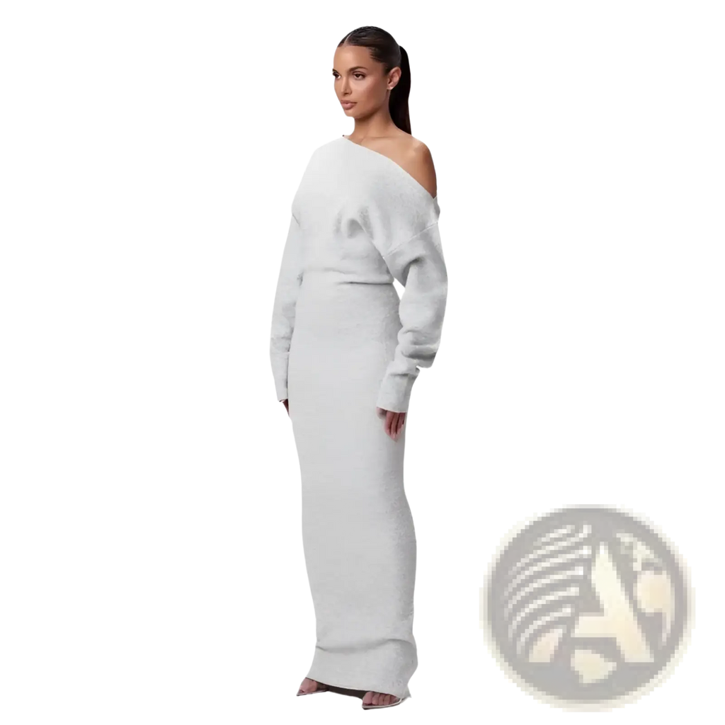 Off Shoulder Long Sleeve Knitted Bodycon Maxi Dress