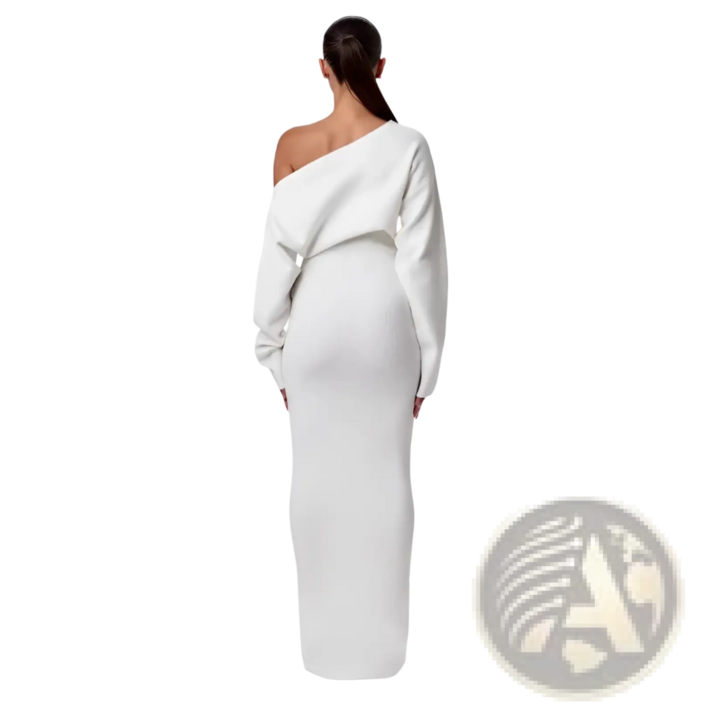 Off Shoulder Long Sleeve Knitted Bodycon Maxi Dress