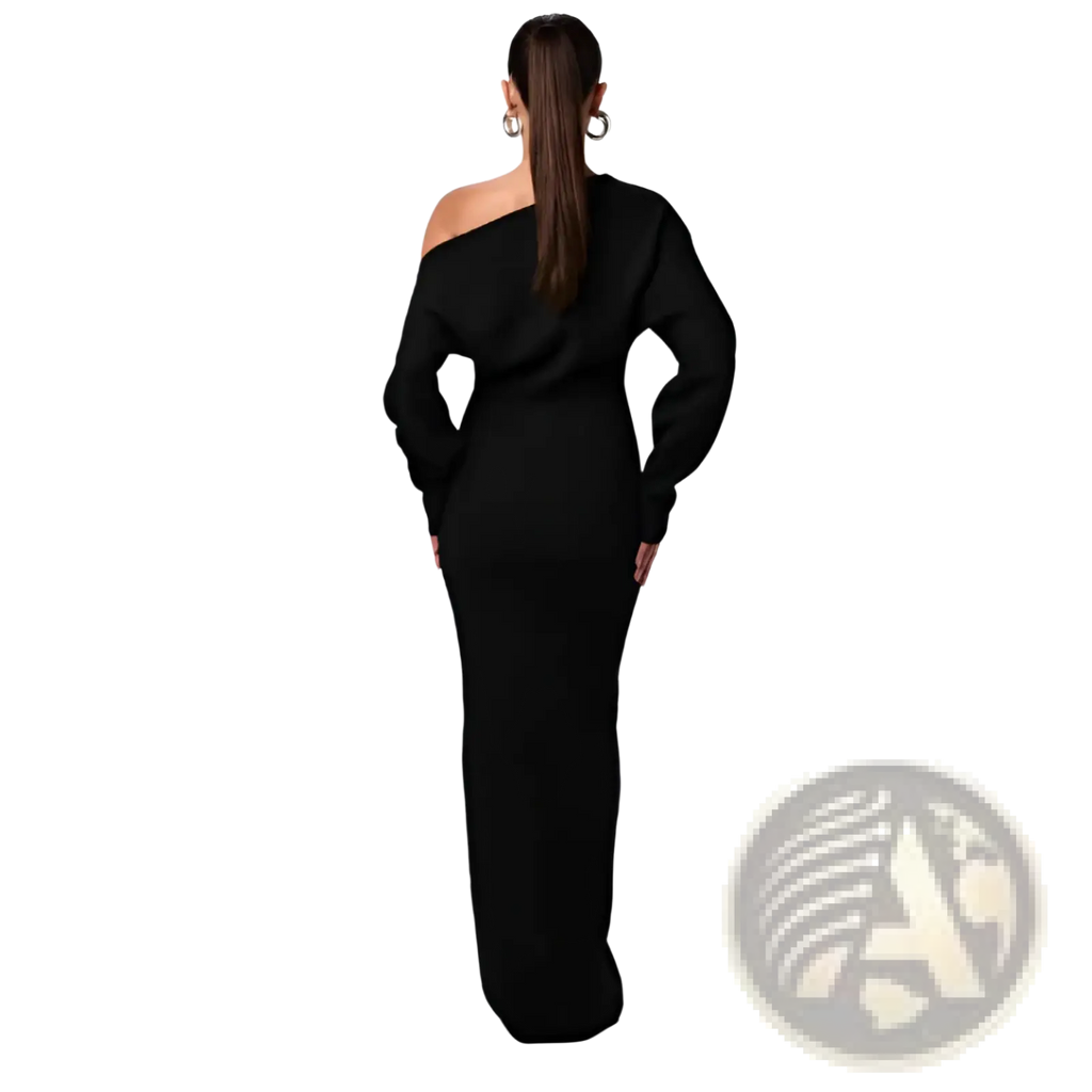 Off Shoulder Long Sleeve Knitted Bodycon Maxi Dress